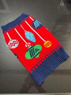 Festive Red & Navy Ornament Knit Dog Sweater Aldi Gear size Small S